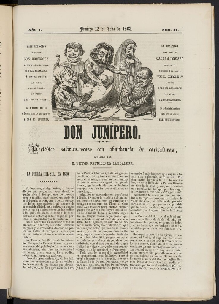 Miniatura de Don Junípero: periódico satírico jocoso con abundancia de caricaturas del 12 de julio de 1863, nº 41