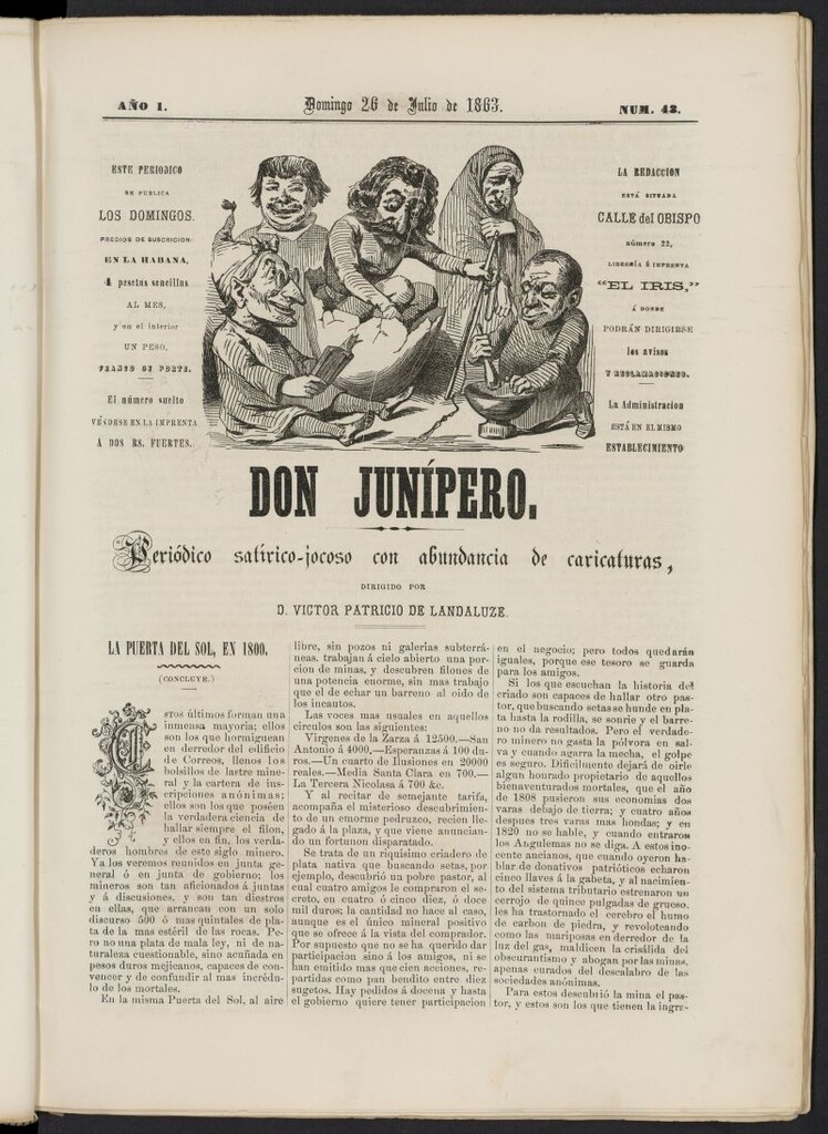 Miniatura de Don Junípero: periódico satírico jocoso con abundancia de caricaturas del 26 de julio de 1863, nº 43