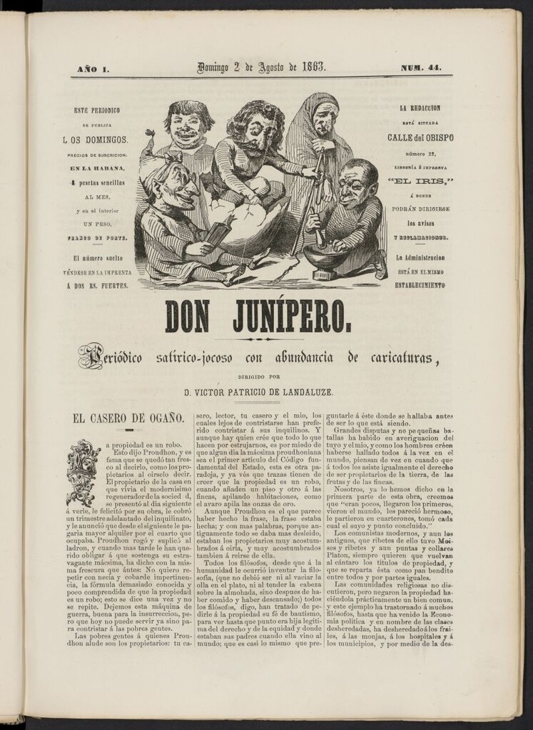 Miniatura de Don Junípero: periódico satírico jocoso con abundancia de caricaturas del 2 de agosto de 1863, nº 44
