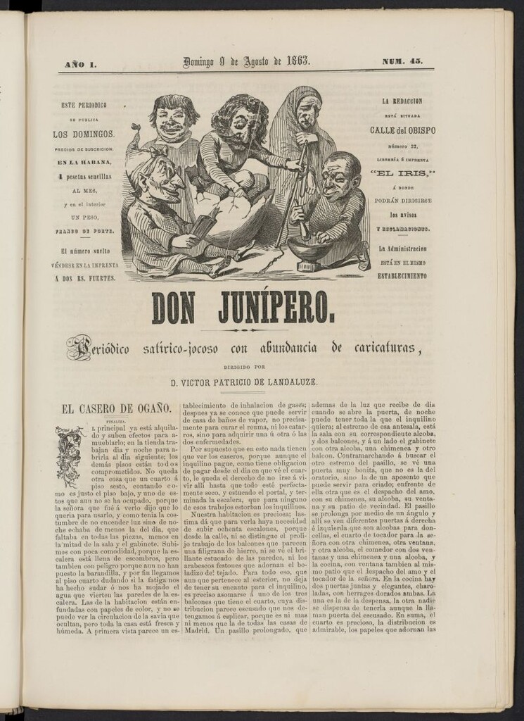 Miniatura de Don Junípero: periódico satírico jocoso con abundancia de caricaturas del 9 de agosto de 1863, nº 45