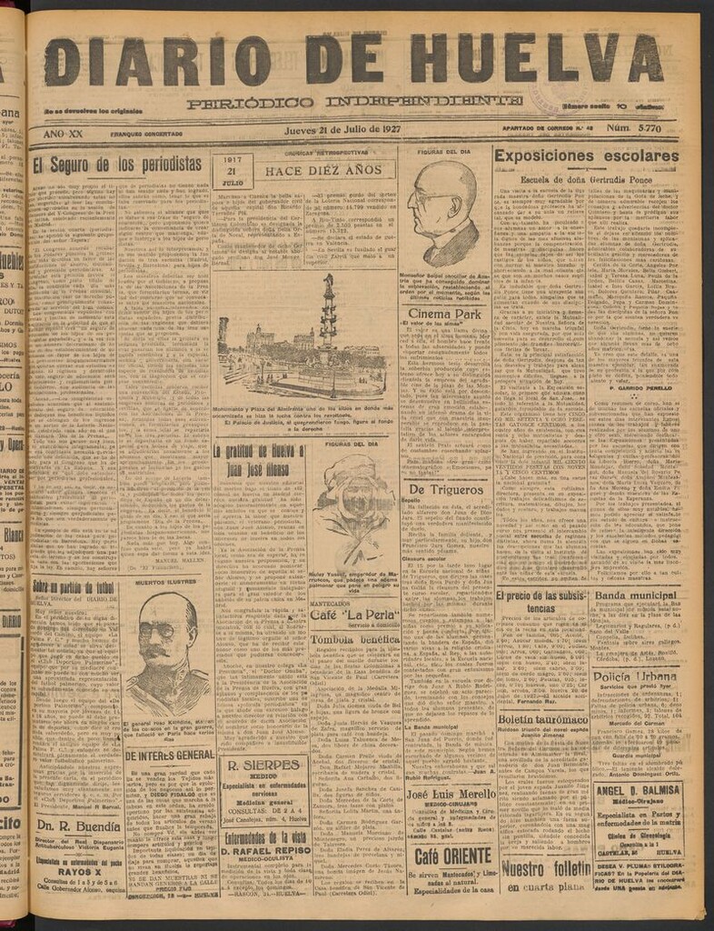 Miniatura de Diario de Huelva : periódico independiente del 21 de julio de 1927