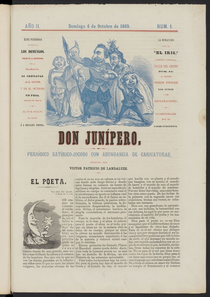 Miniatura de Don Junípero: periódico satírico jocoso con abundancia de caricaturas del 4 de octubre de 1863, nº 1