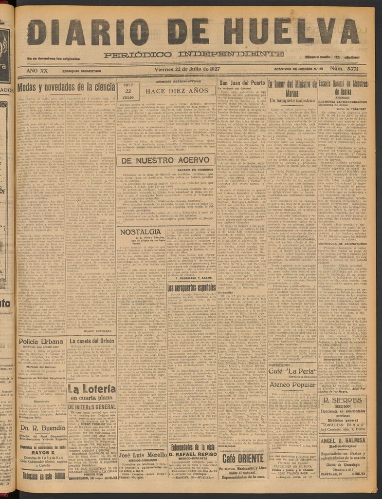 Miniatura de Diario de Huelva : periódico independiente del 22 de julio de 1927