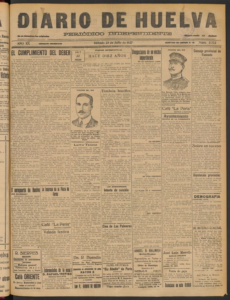 Miniatura de Diario de Huelva : periódico independiente del 23 de julio de 1927