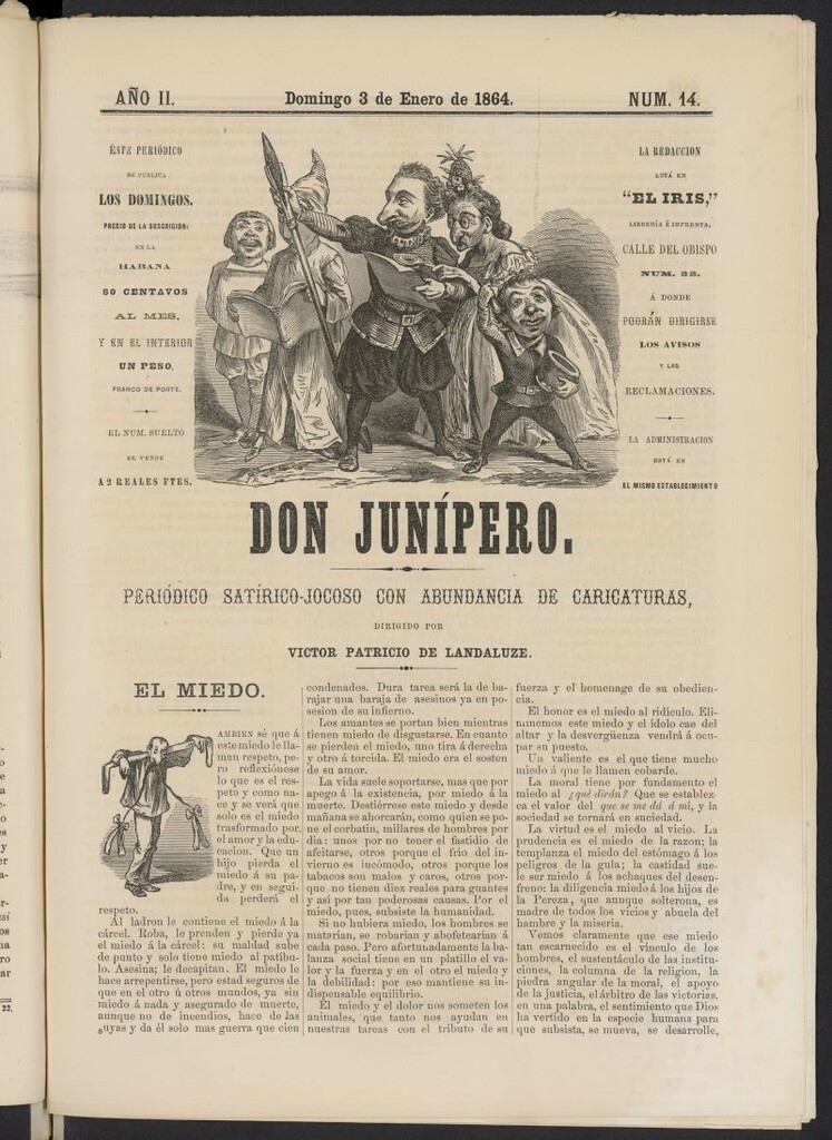 Miniatura de Don Junípero: periódico satírico jocoso con abundancia de caricaturas del 3 de enero de 1864, nº 14