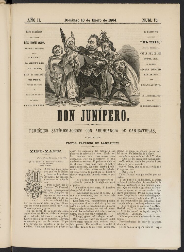 Miniatura de Don Junípero: periódico satírico jocoso con abundancia de caricaturas del 10 de enero de 1864, nº 15