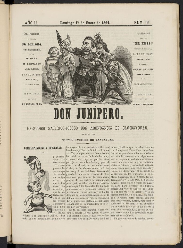 Miniatura de Don Junípero: periódico satírico jocoso con abundancia de caricaturas del 17 de enero de 1864, nº 16
