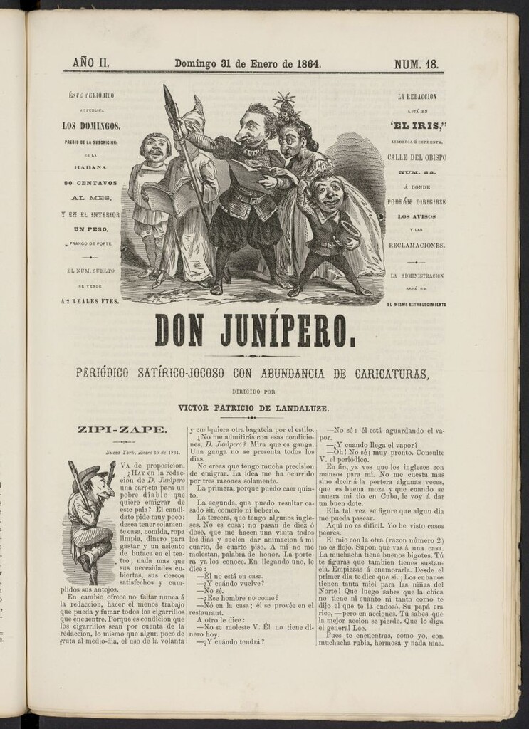 Miniatura de Don Junípero: periódico satírico jocoso con abundancia de caricaturas del 31 de enero de 1864, nº 18