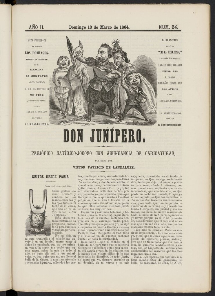 Miniatura de Don Junípero: periódico satírico jocoso con abundancia de caricaturas del 13 de marzo de 1864, nº 24