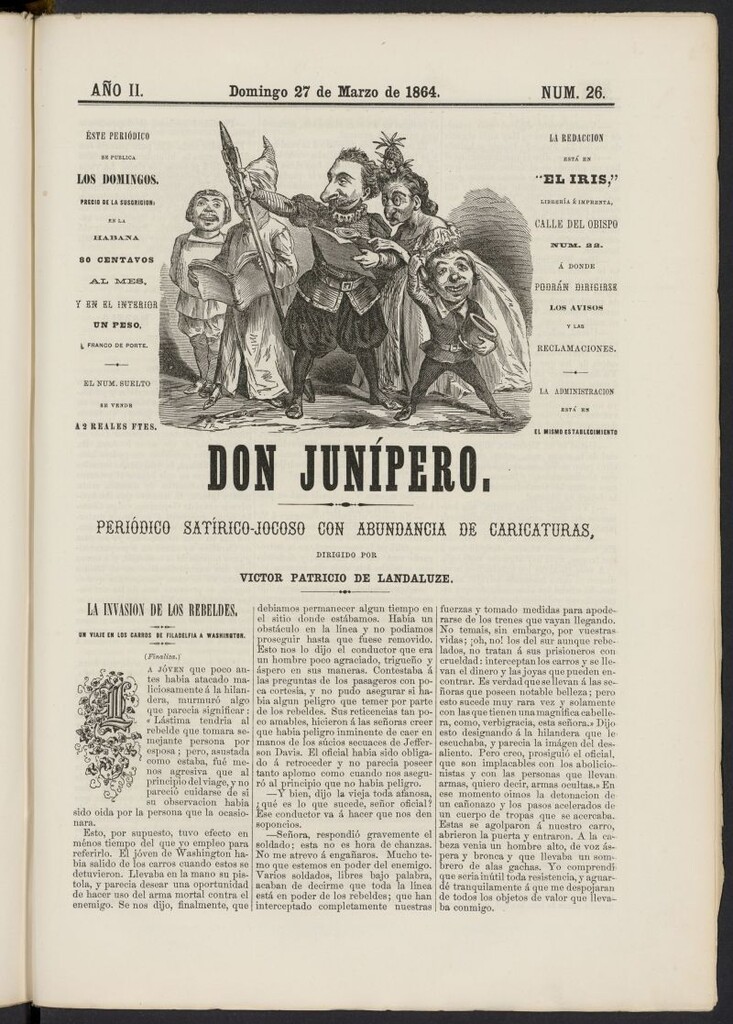 Miniatura de Don Junípero: periódico satírico jocoso con abundancia de caricaturas del 27 de marzo de 1864, nº 26