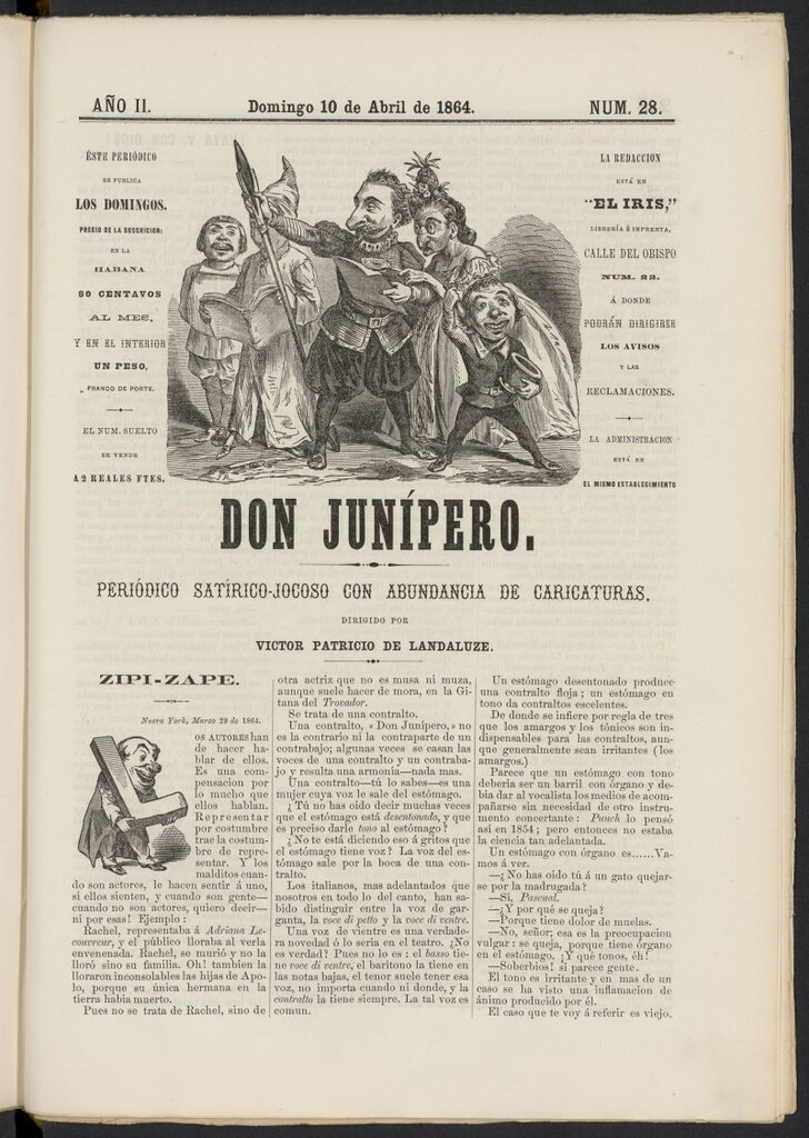 Miniatura de Don Junípero: periódico satírico jocoso con abundancia de caricaturas del 10 de abril de 1864, nº 28