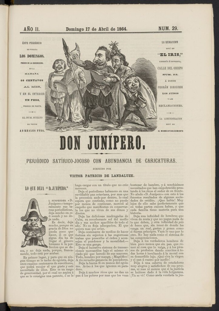 Miniatura de Don Junípero: periódico satírico jocoso con abundancia de caricaturas del 17 de abril de 1864, nº 29