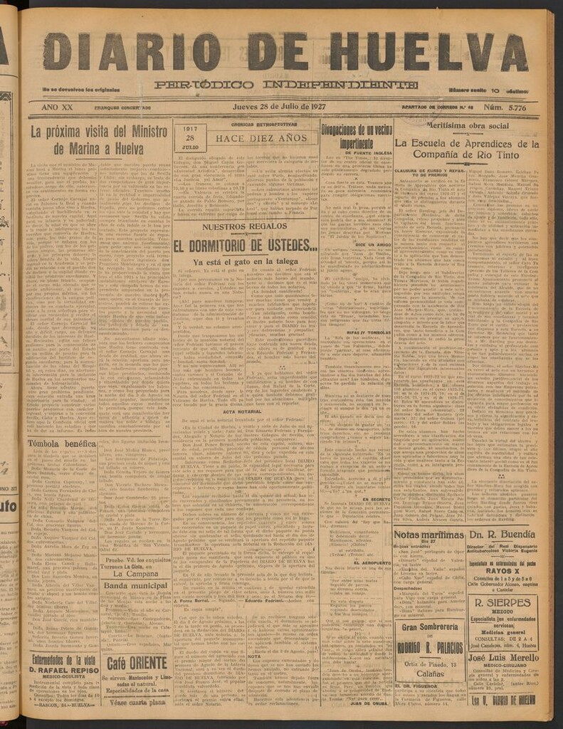 Miniatura de Diario de Huelva : periódico independiente del 28 de julio de 1927