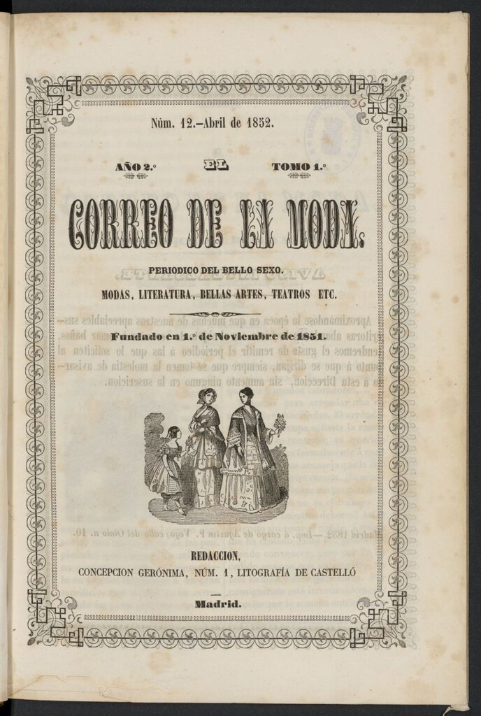 Miniatura de El Correo de la Moda: periódico del bello sexo de abril de 1852, nº 12