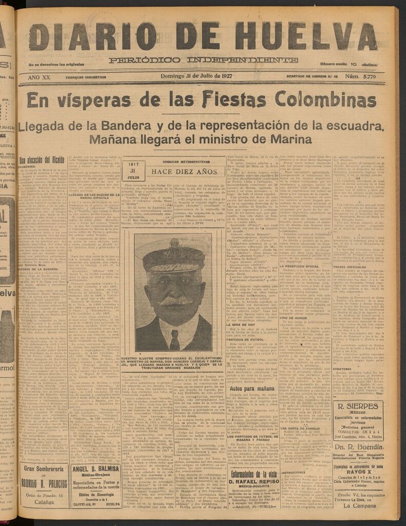 Miniatura de Diario de Huelva : periódico independiente del 31 de julio de 1927