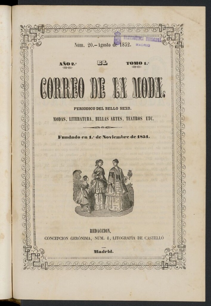 Miniatura de El Correo de la Moda: periódico del bello sexo de agosto de 1852, nº 20