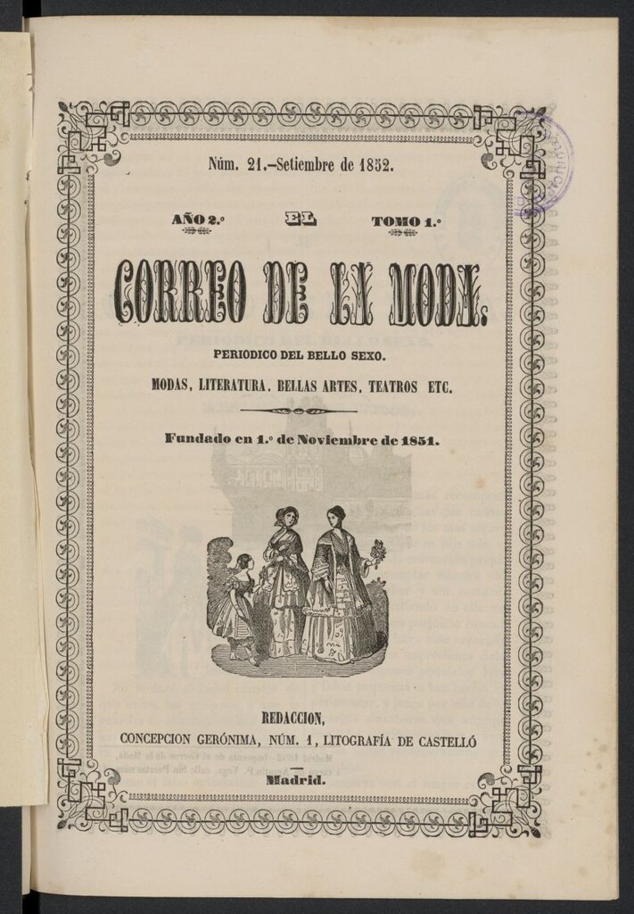 Miniatura de El Correo de la Moda: periódico del bello sexo de septiembre de 1852, nº 21