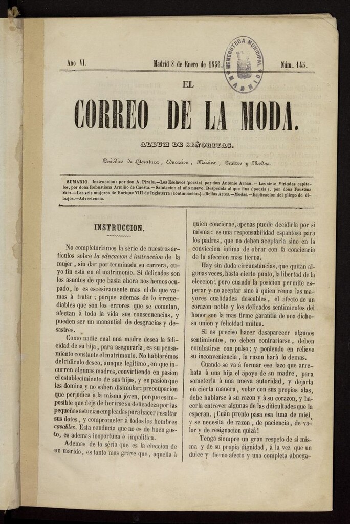 Miniatura de El Correo de la Moda: periódico del bello sexo del 8 de enero de 1856