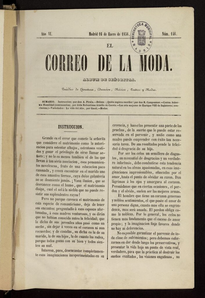 Miniatura de El Correo de la Moda: periódico del bello sexo del 16 de enero de 1856