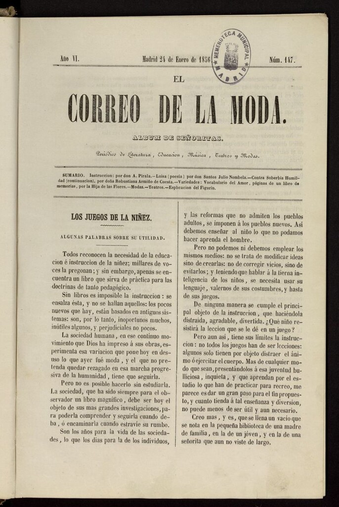 Miniatura de El Correo de la Moda: periódico del bello sexo del 24 de enero de 1856