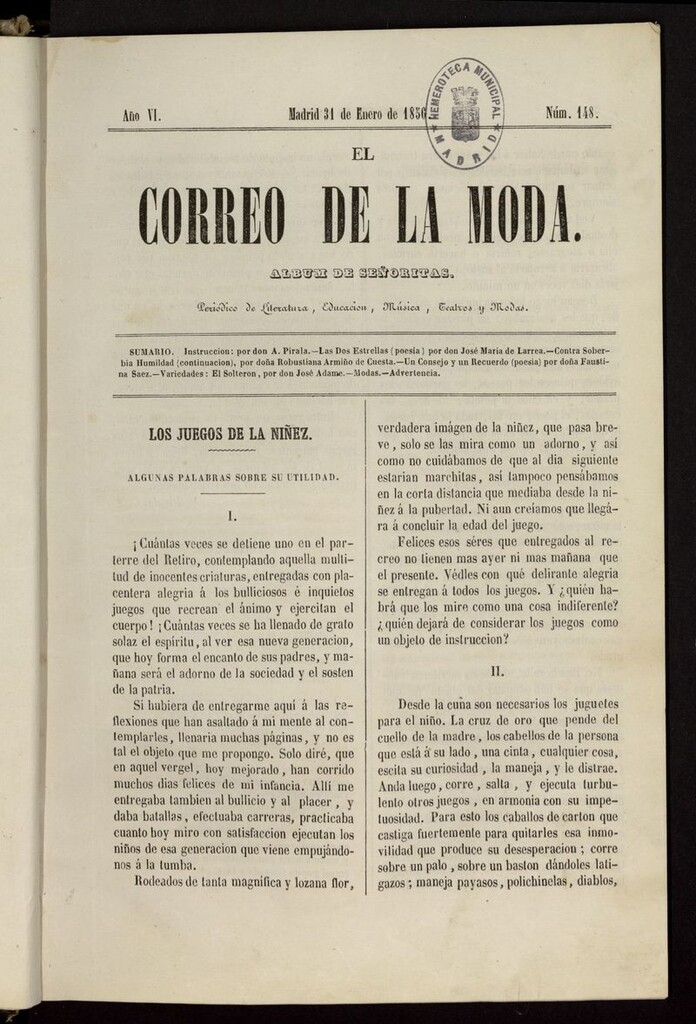 Miniatura de El Correo de la Moda: periódico del bello sexo del 31 de enero de 1856