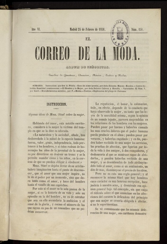 Miniatura de El Correo de la Moda: periódico del bello sexo del 24 de febrero de 1856