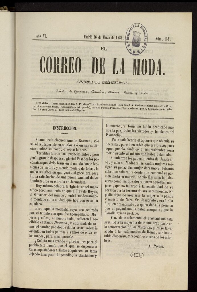 Miniatura de El Correo de la Moda: periódico del bello sexo del 16 de marzo de 1856