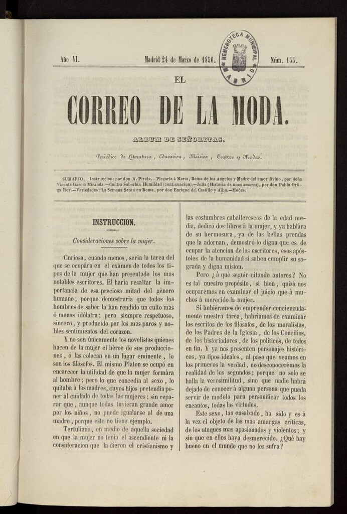 Miniatura de El Correo de la Moda: periódico del bello sexo del 24 de marzo de 1856