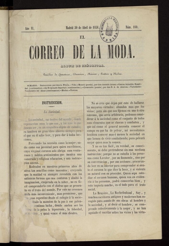 Miniatura de El Correo de la Moda: periódico del bello sexo del 30 de abril de 1856