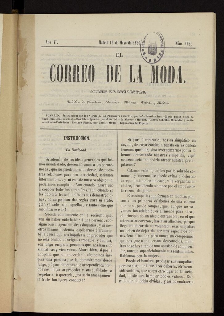 Miniatura de El Correo de la Moda: periódico del bello sexo del 16 de mayo de 1856