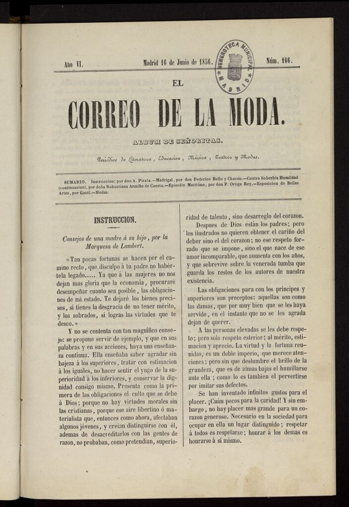 Miniatura de El Correo de la Moda: periódico del bello sexo del 16 de junio de 1856