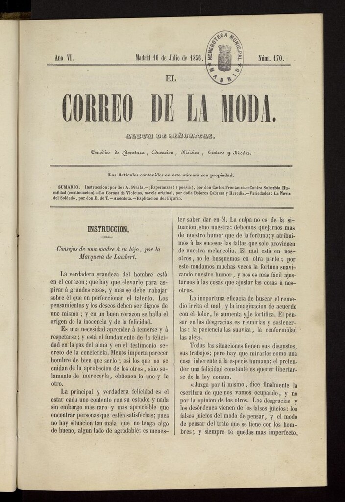 Miniatura de El Correo de la Moda: periódico del bello sexo del 16 de julio de 1856