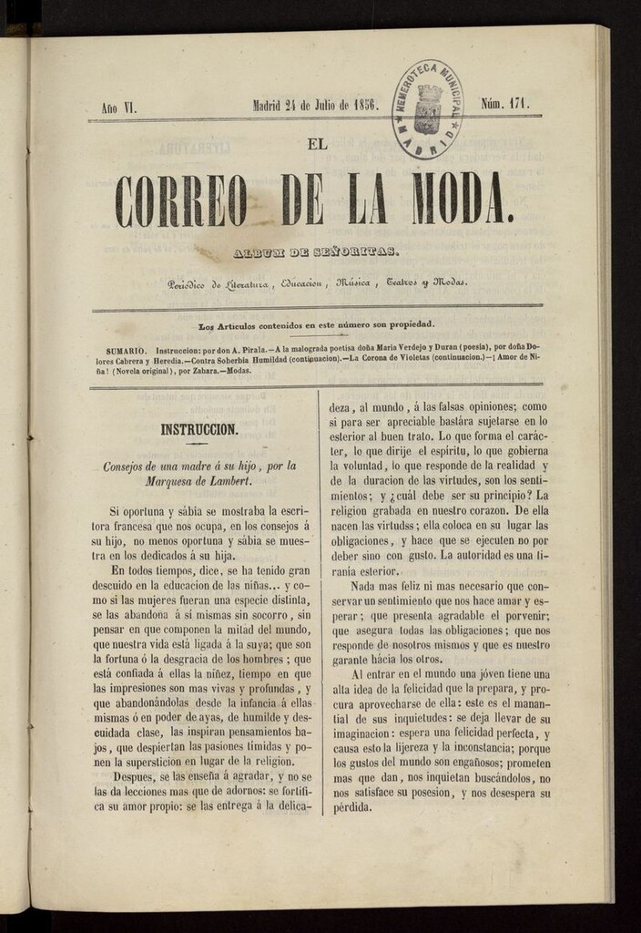 Miniatura de El Correo de la Moda: periódico del bello sexo del 24 de julio de 1856