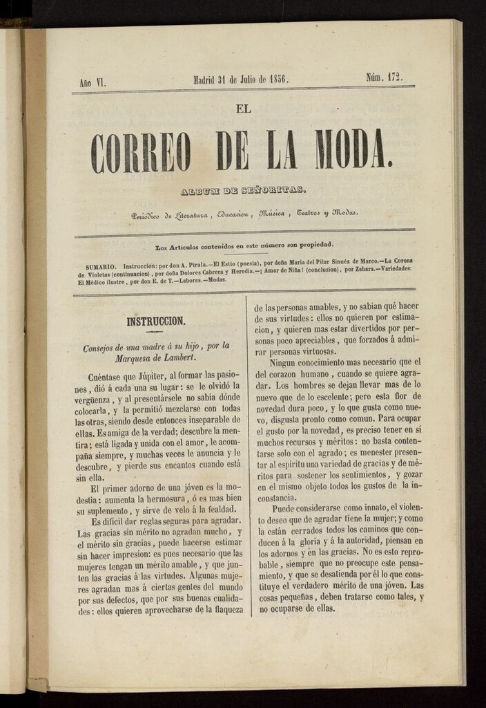 Miniatura de El Correo de la Moda: periódico del bello sexo del 31 de julio de 1856