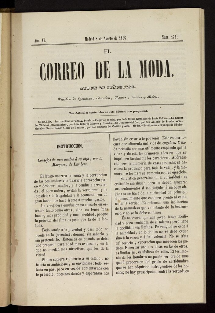 Miniatura de El Correo de la Moda: periódico del bello sexo del 8 de agosto de 1856