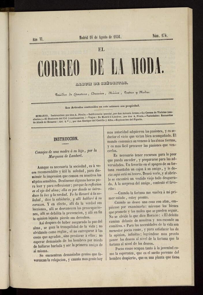 Miniatura de El Correo de la Moda: periódico del bello sexo del 16 de agosto de 1856