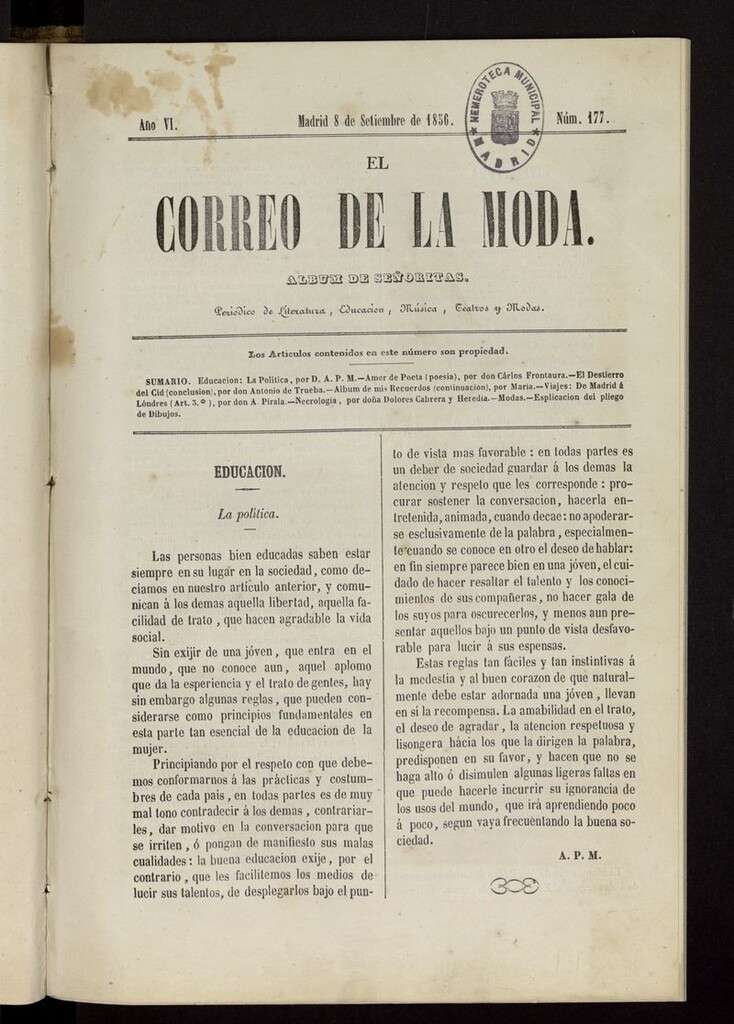 Miniatura de El Correo de la Moda: periódico del bello sexo del 8 de septiembre de 1856