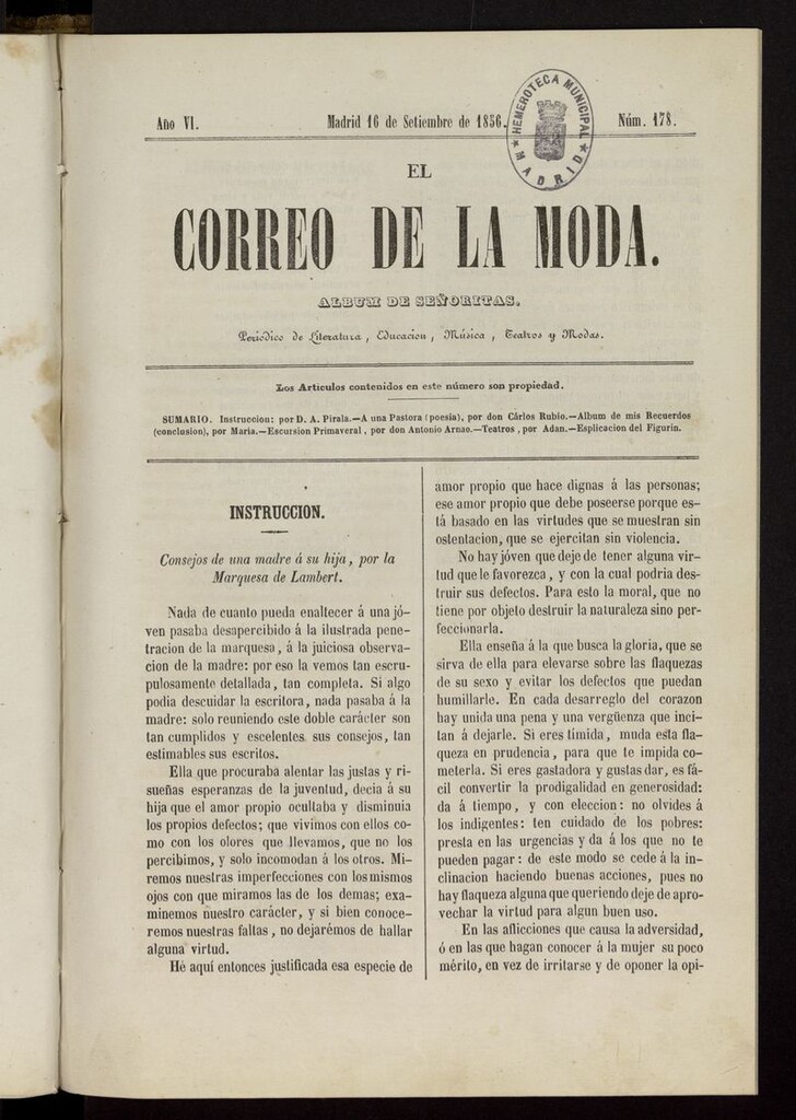 Miniatura de El Correo de la Moda: periódico del bello sexo del 16 de septiembre de 1856