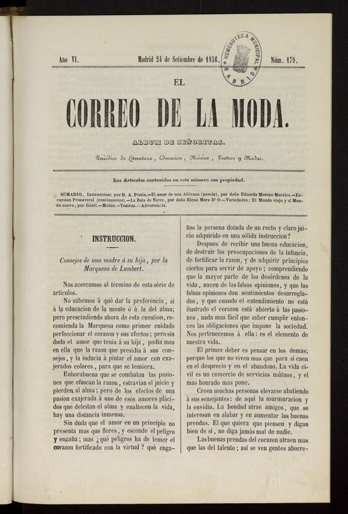 Miniatura de El Correo de la Moda: periódico del bello sexo del 24 de septiembre de 1856