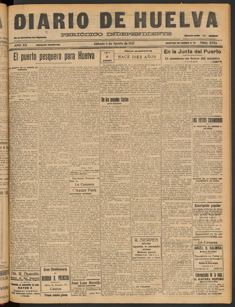 Miniatura de Diario de Huelva : periódico independiente del 6 de agosto de 1927