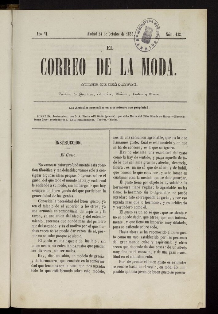 Miniatura de El Correo de la Moda: periódico del bello sexo del 24 de octubre de 1856
