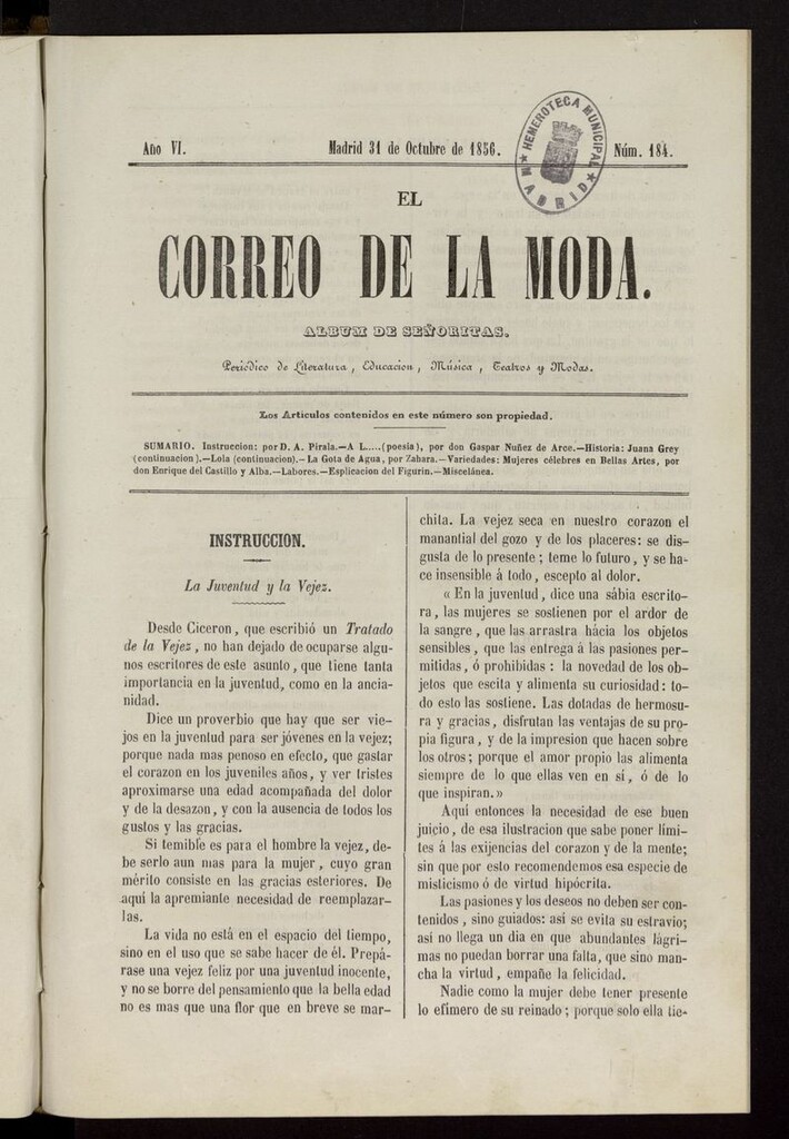 Miniatura de El Correo de la Moda: periódico del bello sexo del 31 de octubre de1856