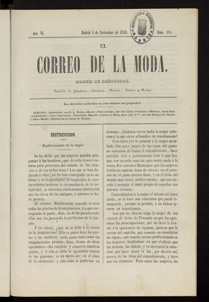 Miniatura de El Correo de la Moda: periódico del bello sexo del 8 de noviembre de 1856