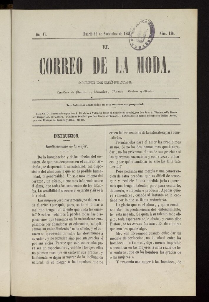 Miniatura de El Correo de la Moda: periódico del bello sexo del 16 de noviembre de 1856