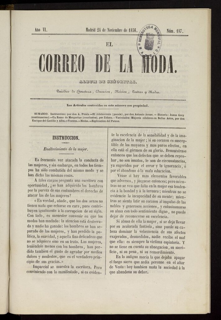 Miniatura de El Correo de la Moda: periódico del bello sexo del 24 de noviembre de 1856
