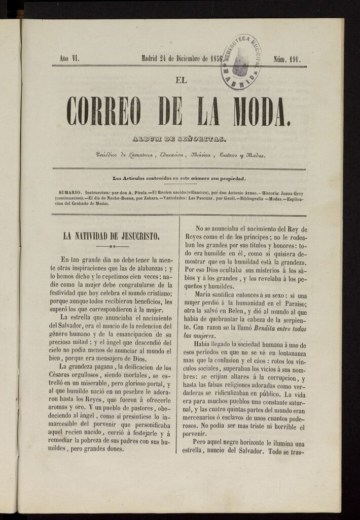 Miniatura de El Correo de la Moda: periódico del bello sexo del 24 de diciembre de 1856