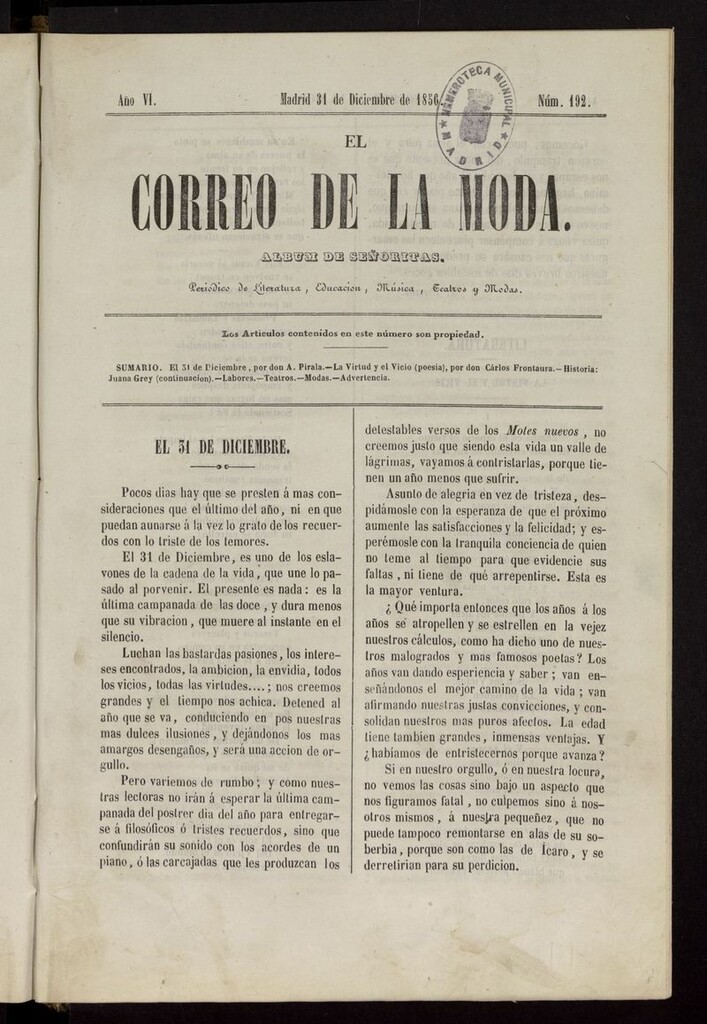 Miniatura de El Correo de la Moda: periódico del bello sexo del 31 de diciembre de 1856