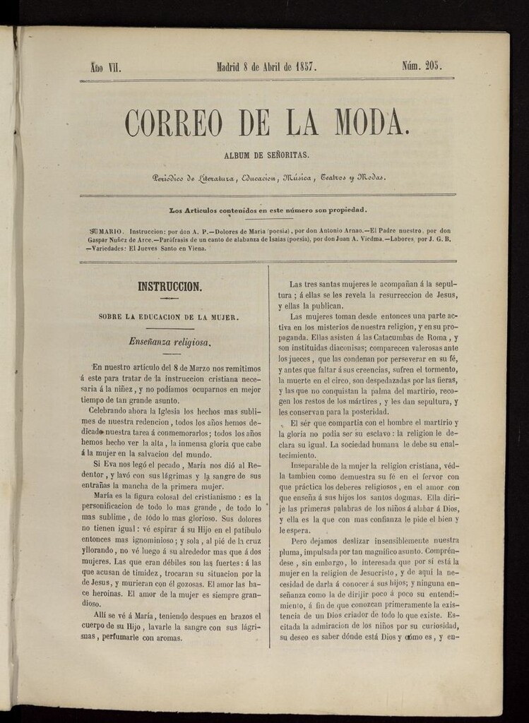 Miniatura de El Correo de la Moda: periódico del bello sexo del 8 de abril de 1857