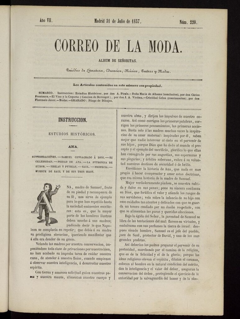 Miniatura de El Correo de la Moda: periódico del bello sexo del 31 de julio de 1857