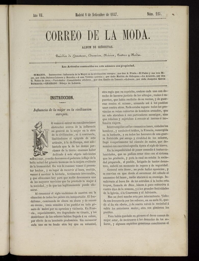 Miniatura de El Correo de la Moda: periódico del bello sexo del 8 de septiembre de 1857